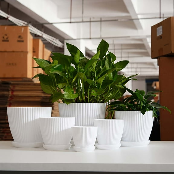 13*11Cm Vertical Pattern Thickened Plant Pot Non Ceramic Lightweight Easy To Use For Flower Planting Comes With Small Tray For Indoor Outdoor Garden Balcony Decor