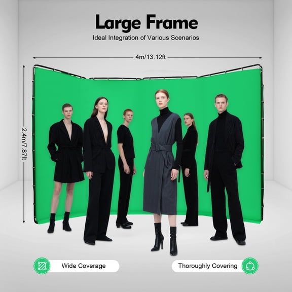 13.12 * 7.87FT Photography Background Support System Portable Large Chromakey White Screen Backdrop with Stand for Photo Studio Video Shooting Live Streaming Parties Keying Stage