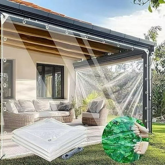 13.12*9.84in Outdoor Tarpaulin - Transparent,Waterproof,Sunproof,Tear-Resistant,Thickened for Rainproof and Windproof Protection,PE Material|YISHFHP(Without rope)