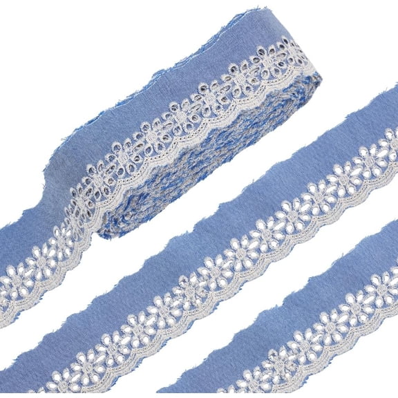 13.12 Yards Denim Blue Eyelet Lace Trim 2-7/8 Inch Wide Floral Embroidery Scalloped Lace Ribbon Polyester Wavy Edge Trims