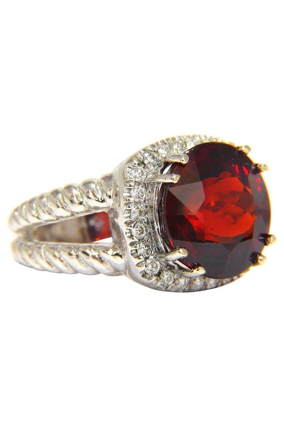 13.12CT NATURAL SPESSARTITE GARNET DIAMONDS RING VIVID RED 14KT ROPE TWIST