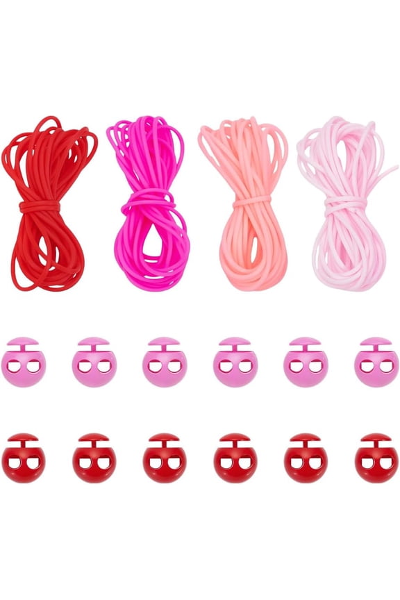 13.12Yards 4 Colors Knitting Stitches Holder Stitch Keeping Cords 2mm Pink Hollow Rubber Tubing Knitting Barber Cord Stitch Keeper with 24Pcs Pom Cords Locks for Bracelet Necklace Beading for DIY