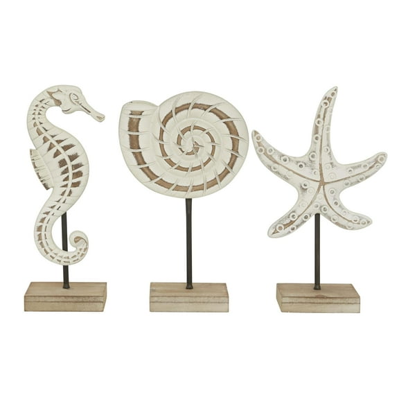 13", 13", 13"H White Plastic Sea Life Sculpture, by DecMode (3 Count)