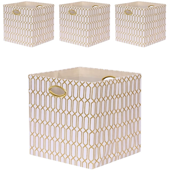 13×13×13 Storage Cube Bins, 13 Inch Foldable Fabric Storage Cubes with Metal Handles, Collapsible Organizer Basket Box for Closet Shelf Cabinet Bookshelf, 4 Pack