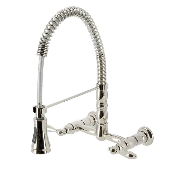 13.13 in. Gourmetier Heritage Two Handle Lever Pull Down Sprayer Kitchen Faucet, Polished Nickel