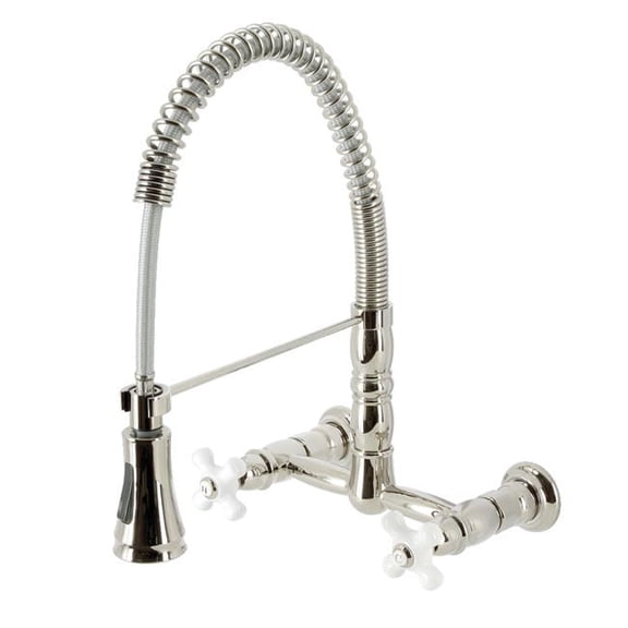 13.13 in. Gourmetier Heritage Two Hole Pull Down Sprayer Kitchen Faucet, Polished Nickel