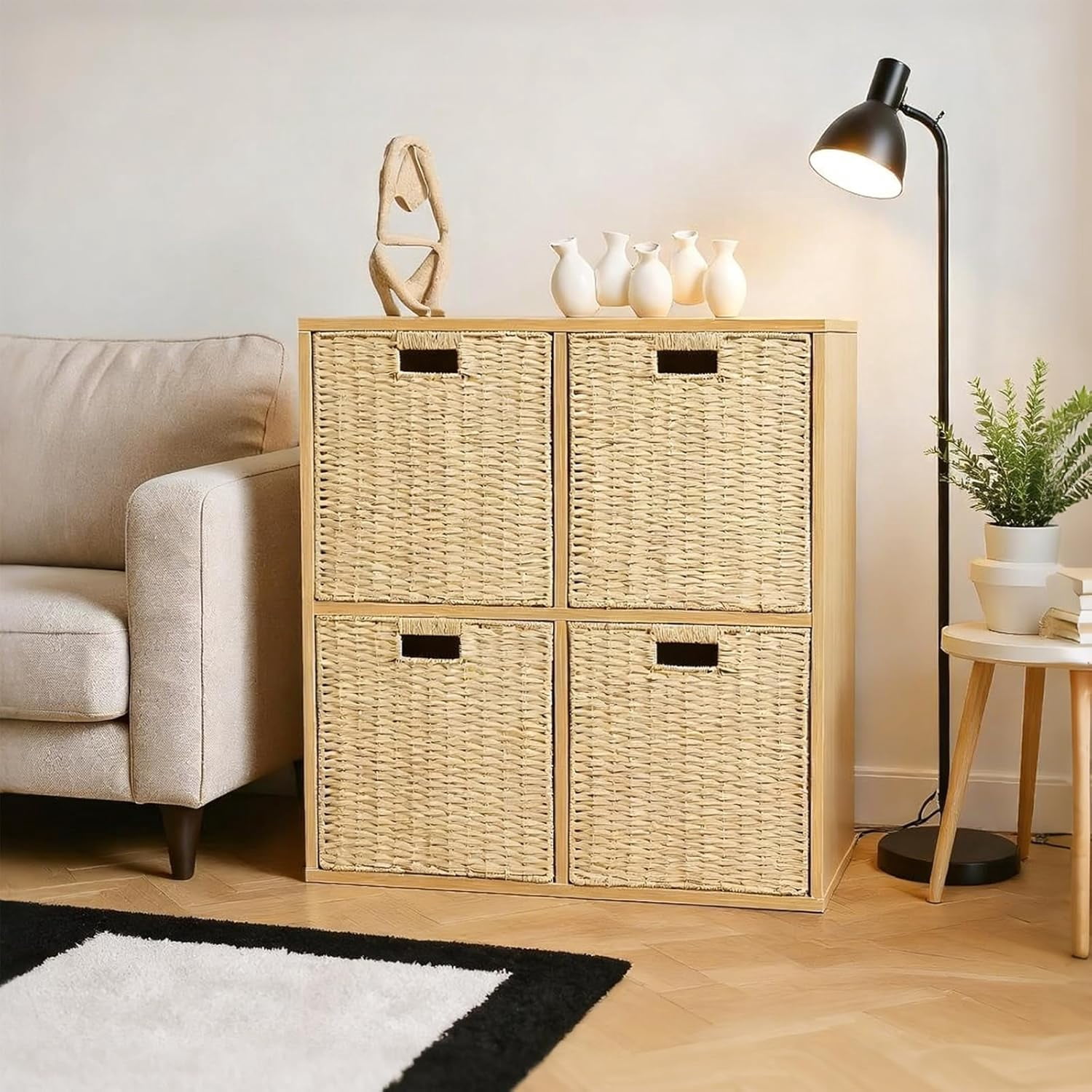 13 * 13 inch willow storage basket, foldable hand woven storage cube ...