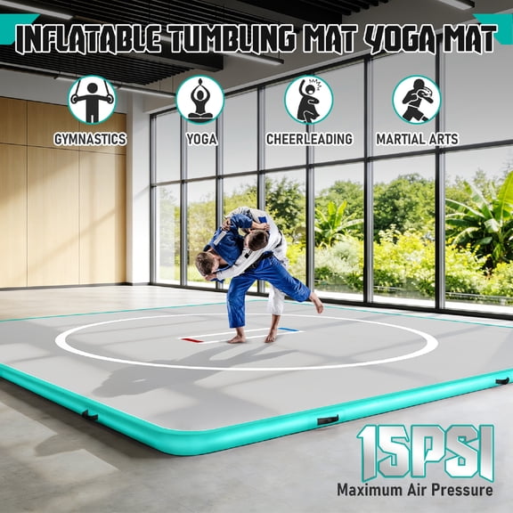 13*13FT Wrestling Mat Inflatable, Foldable 4" Thick Jiu Jitsu Mats for Outdoor Indoor Grappling Judo/Boxing/Yoga