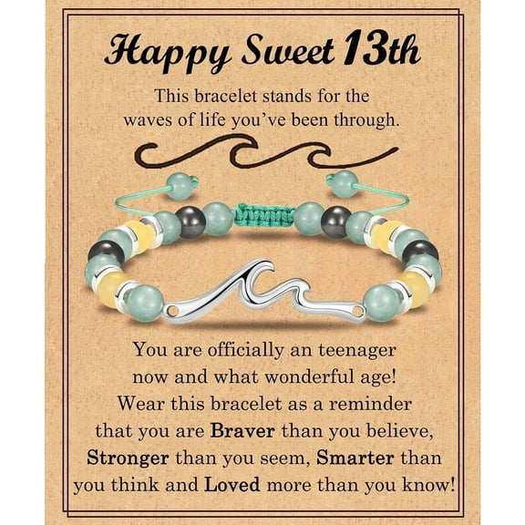 13 14 15 16 17 18 21 Year Old Daughter Birthday Gift, Wave Birthday Bracelet Gift with Birthday Card for Teenage Daughter Granddaughter Niece Friends