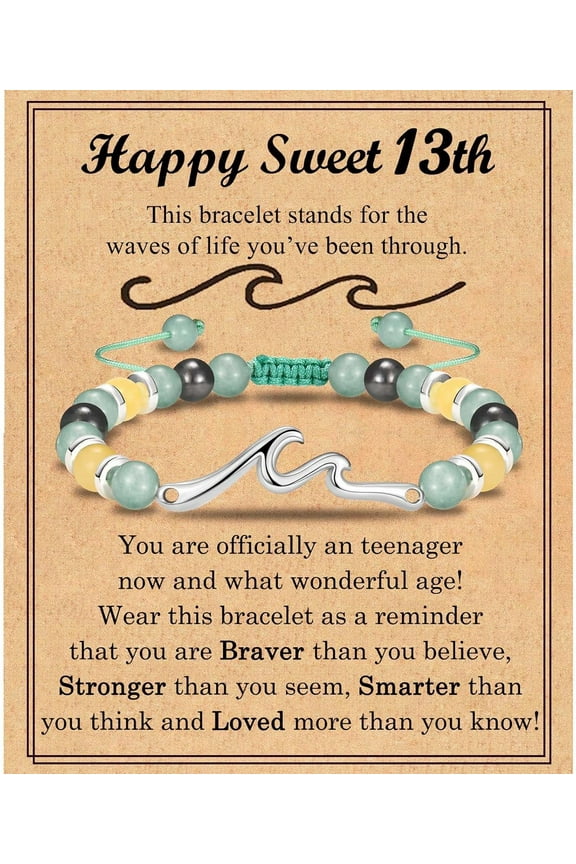 13 14 15 16 17 18 21 Year Old Daughter Birthday Gift, Wave Birthday Bracelet Gift with Birthday Card for Teenage Daughter Granddaughter Niece Friends