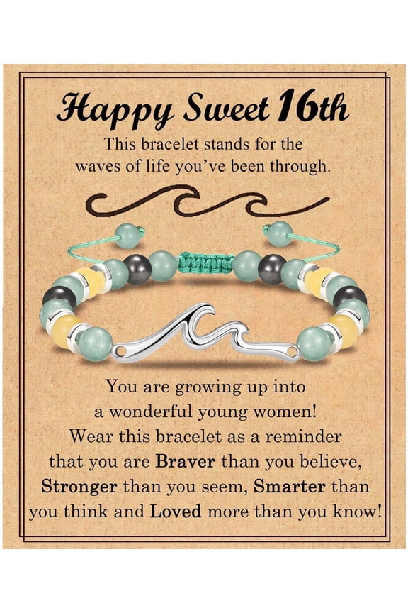 13 14 15 16 17 18 21 Year Old Daughter Birthday Gift, Wave Birthday Bracelet Gift with Birthday Card for Teenage Daughter Granddaughter Niece Friends
