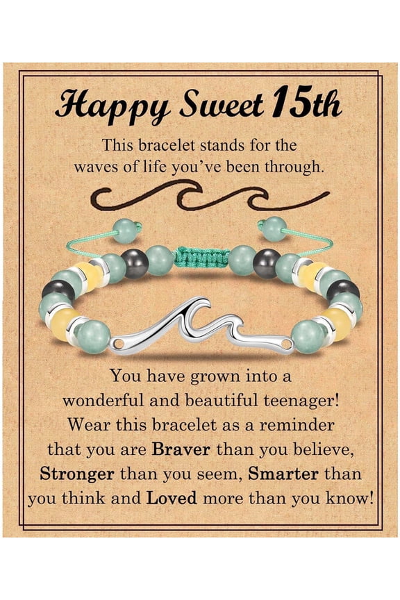 13 14 15 16 17 18 21 Year Old Daughter Birthday Gift, Wave Birthday Bracelet Gift with Birthday Card for Teenage Daughter Granddaughter Niece Friends