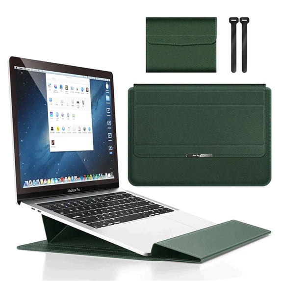 13-14 Inch Laptop Sleeve with Stand, Usupdd Multifunctional Computer Bag Protective Case, Portable Leather Laptop Liner Bag for Travel Work, Green
