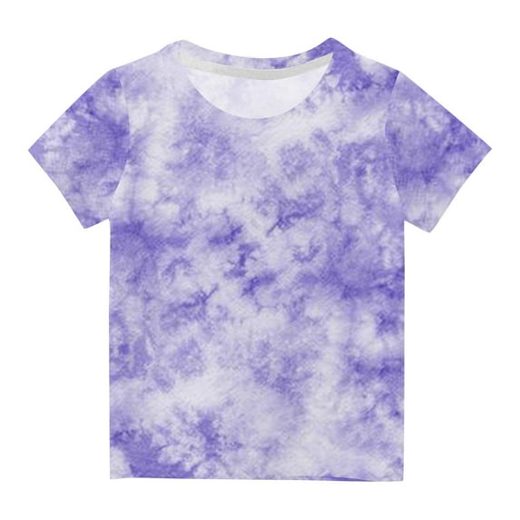 13-14 Years Boys Girls 3D Graphic Tie Dye T-Shirts Unisex Children's Cotton Short Sleeve Summer Tees for 3-15 Years Purple A