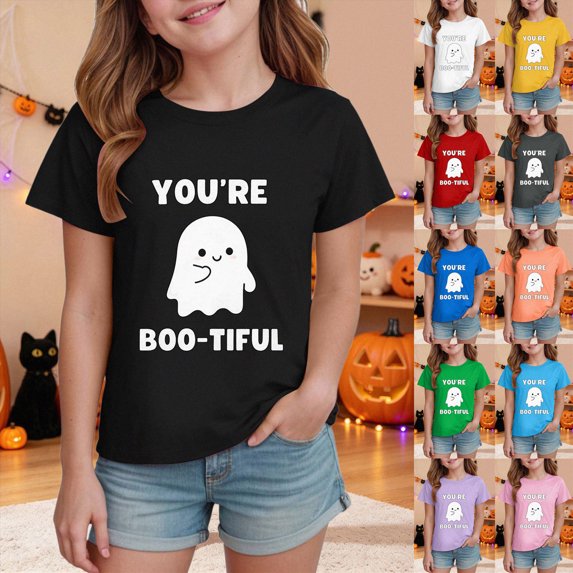 13-14 Years Cute Halloween Short Sleeve Print T Shirt For Kids Tops For Boys And Girls Spooky Season Tee 1T 2T 3T 4T 5T 6T 7T 8T 9T Sky Blue T-Shirt for Boy Girl