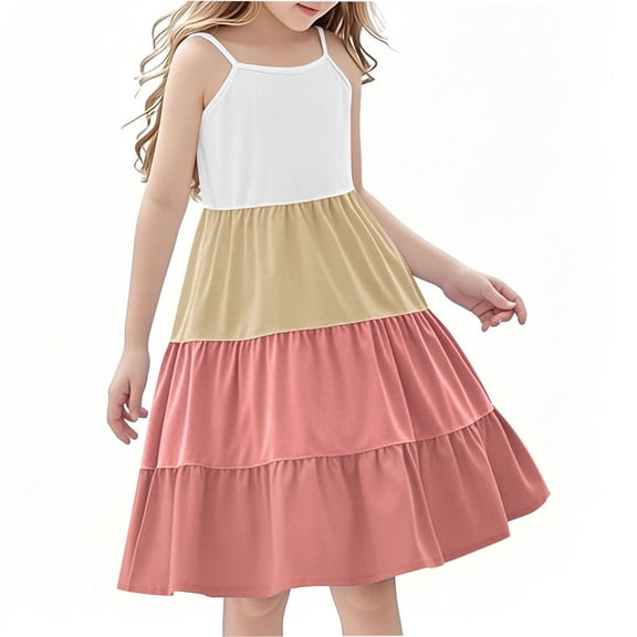 13-14 Years Little Girls Sleeveless Dresses Summer Cotton Casual Skater Swing Twirly Sundress