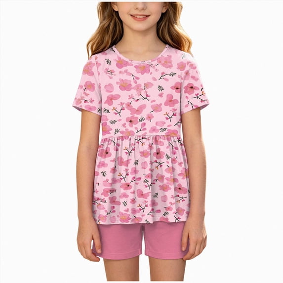 13-14 Years Teen Infant Toddler Baby Girl Fall Outfit Long Sleeve Pullover Sweatshirt Top and Pants Set 2Pcs Clothes Set Short Sleeve Graphic T Shirt Shorts Outfit Set Girls Pink Tracksuit