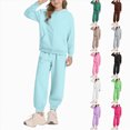 thumbnail image 1 of 13-14 Years Toddler Jogging Suit Girls Boys 2 Piece Sportswear Kids Zip Hoodie Jogging Bottoms Outfit Plain Warm Tracksuit Sports Suit Sets School Clothing Sets Light Purple Girl Set, 1 of 9