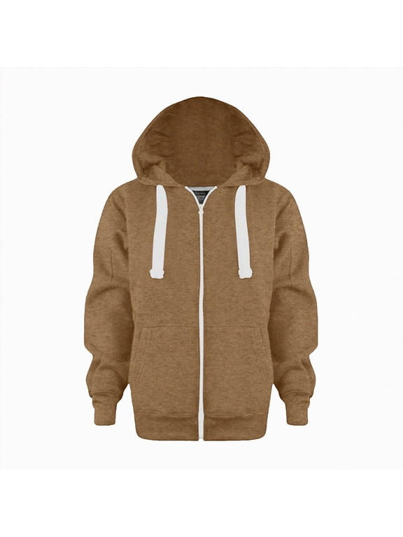 13-14 Years Tween Sweatshirt Color Solid Zip Jackets Long Hoodie Top Boys Sleeve Up Girls Kids Boys Coat Jacket Khaki Sweatshirt