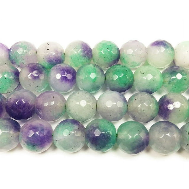 13-14mm Multicolor Purple Green And White Jade Faceted Round Beads Genuine Gemstone Natural Jewelry Making