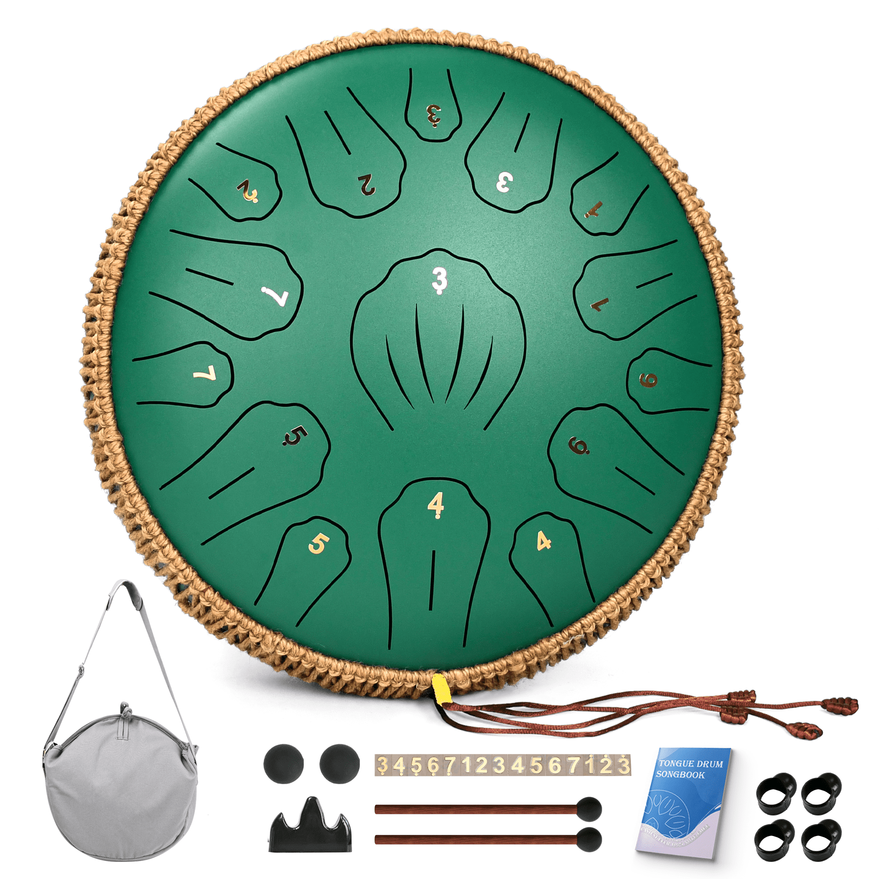 13" 15 Note Tongue Drum for Adults, Lidguni C Major Pan Drums, Green