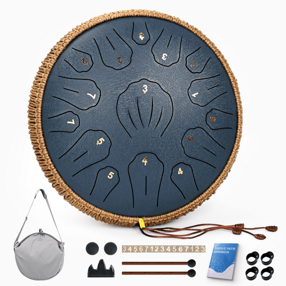 13" 15 Note Tongue Drum for Adults, Lidguni C Major Pan Drums, Navy Blue