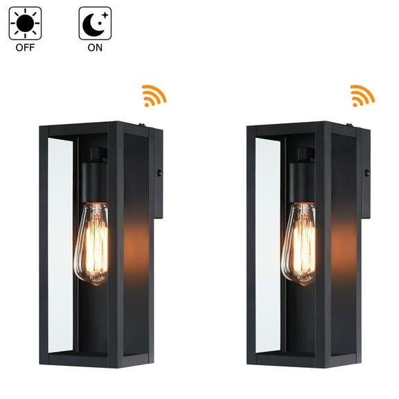 13.15" Outdoor Wall Lights Dusk to Dawn Exterior Light Fixtures Matte Black with Clear Glass Lantern Shade (2-pack)
