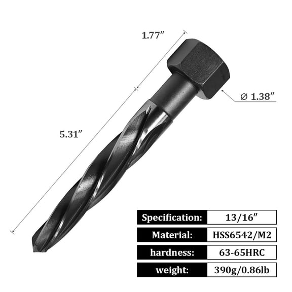 13/16" Bridge Construction Reamer Drill Tool Set for Metal, M2 HSS Car Tapered Alignment Bit, Chucking Steel Spiral Flute With Shank Chuck