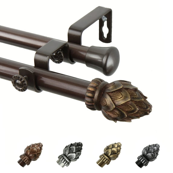 13/16" Dia Adjustable 120-170" Alonzo Double Curtain Rod in Cocoa