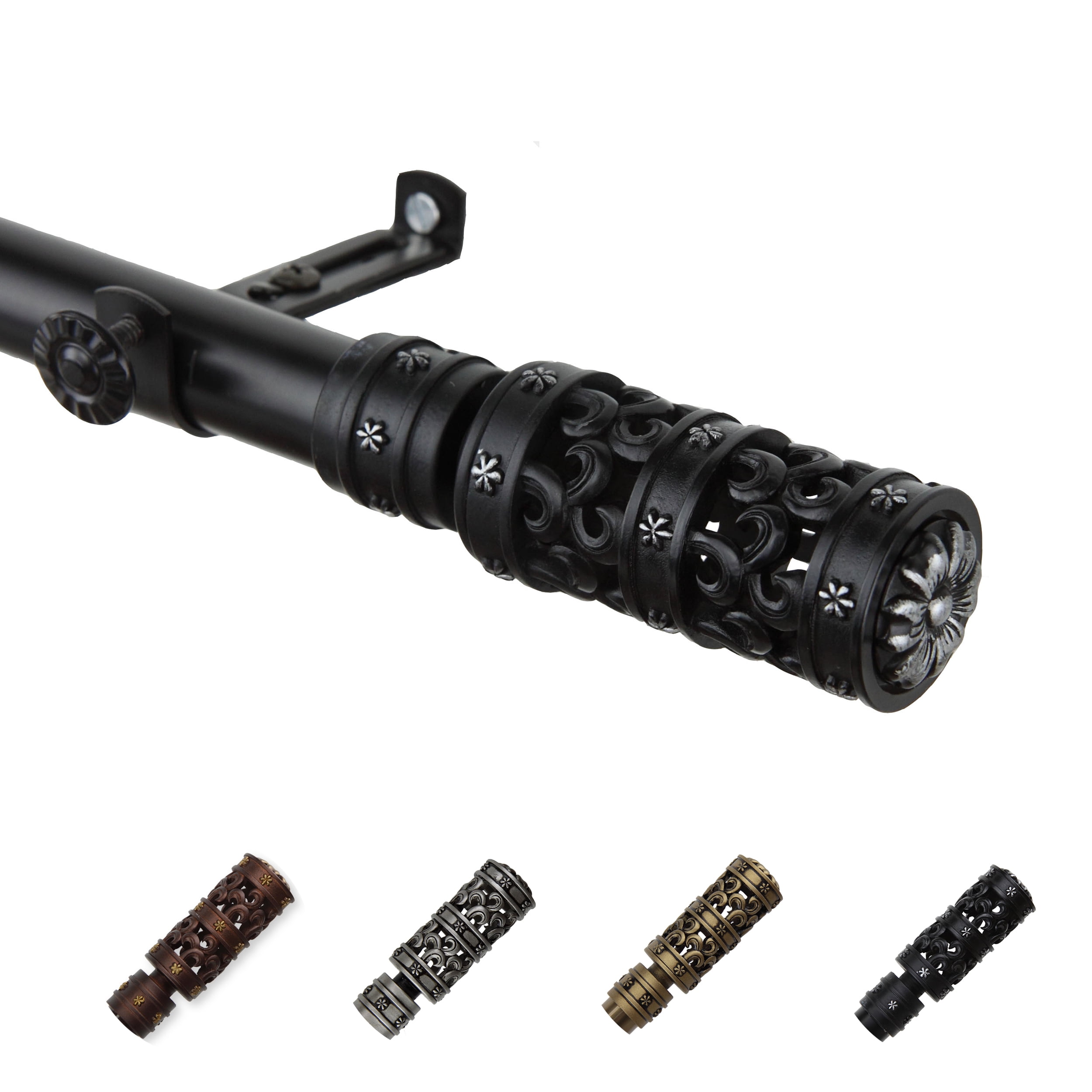 13/16" Dia Adjustable 120-170" Rocco Curtain Rod in Black