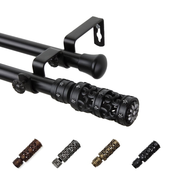13/16" Dia Adjustable 120-170" Rocco Double Curtain Rod in Black