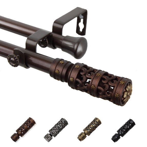13/16" Dia Adjustable 120-170" Rocco Double Curtain Rod in Cocoa