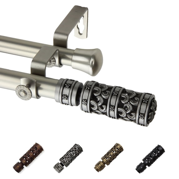 13/16" Dia Adjustable 120-170" Rocco Double Curtain Rod in Satin Nickel