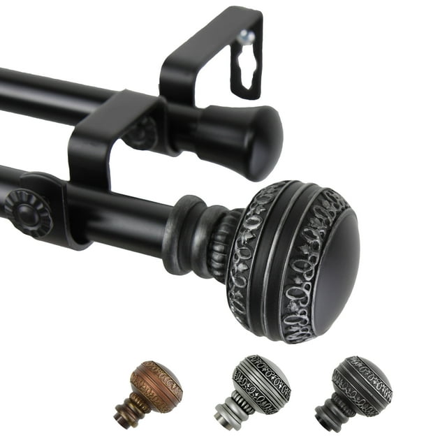 13/16" Dia Adjustable 120-170" Siena Double Curtain Rod in Black