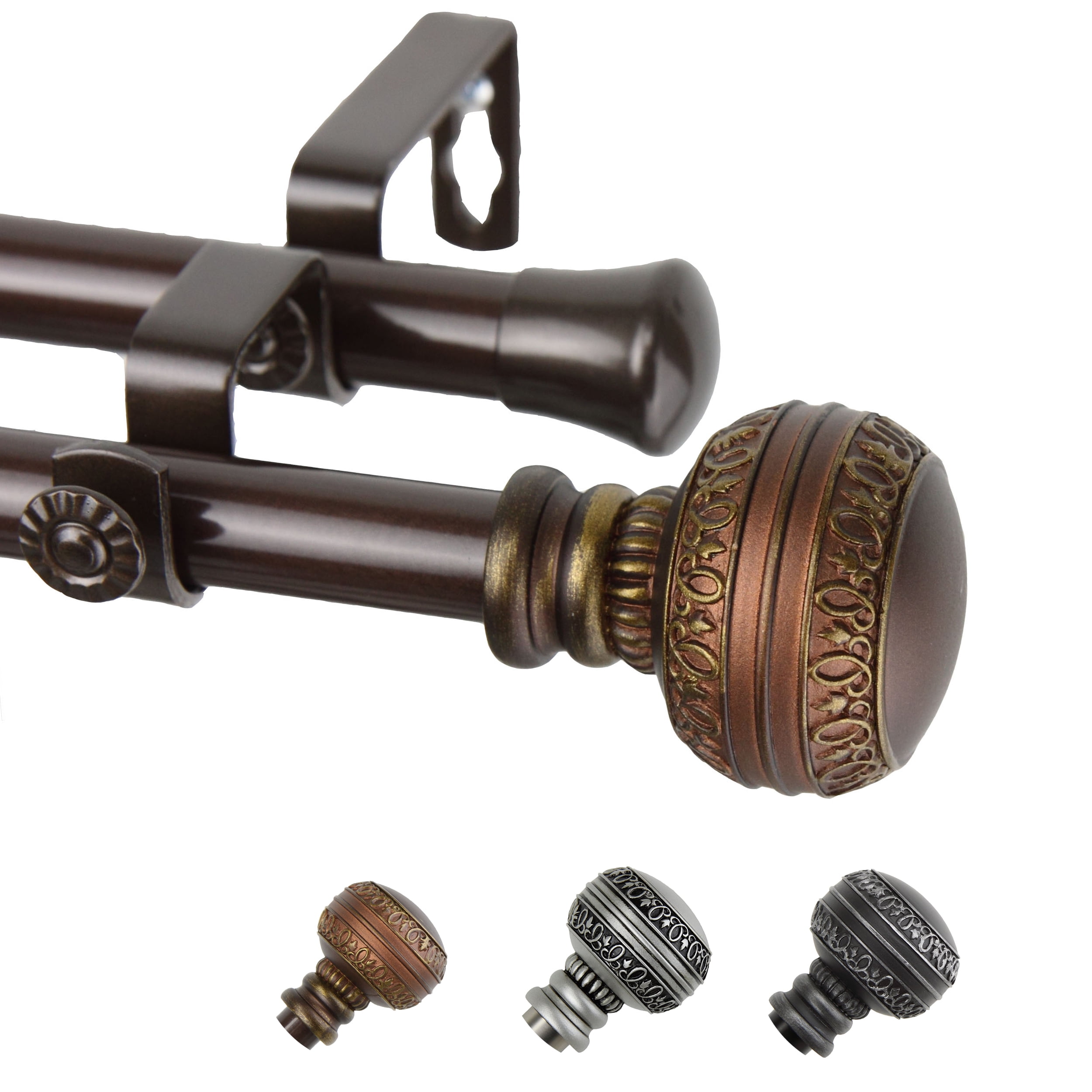 13/16" Dia Adjustable 120-170" Siena Double Curtain Rod in Cocoa