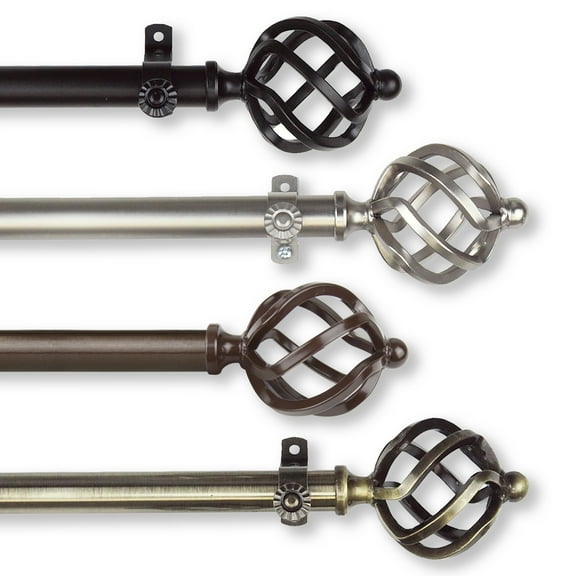 13/16" Dia Adjustable 120-170 inch Curtain Rod with Jinx Finials - Antique Brass,(4842-994)