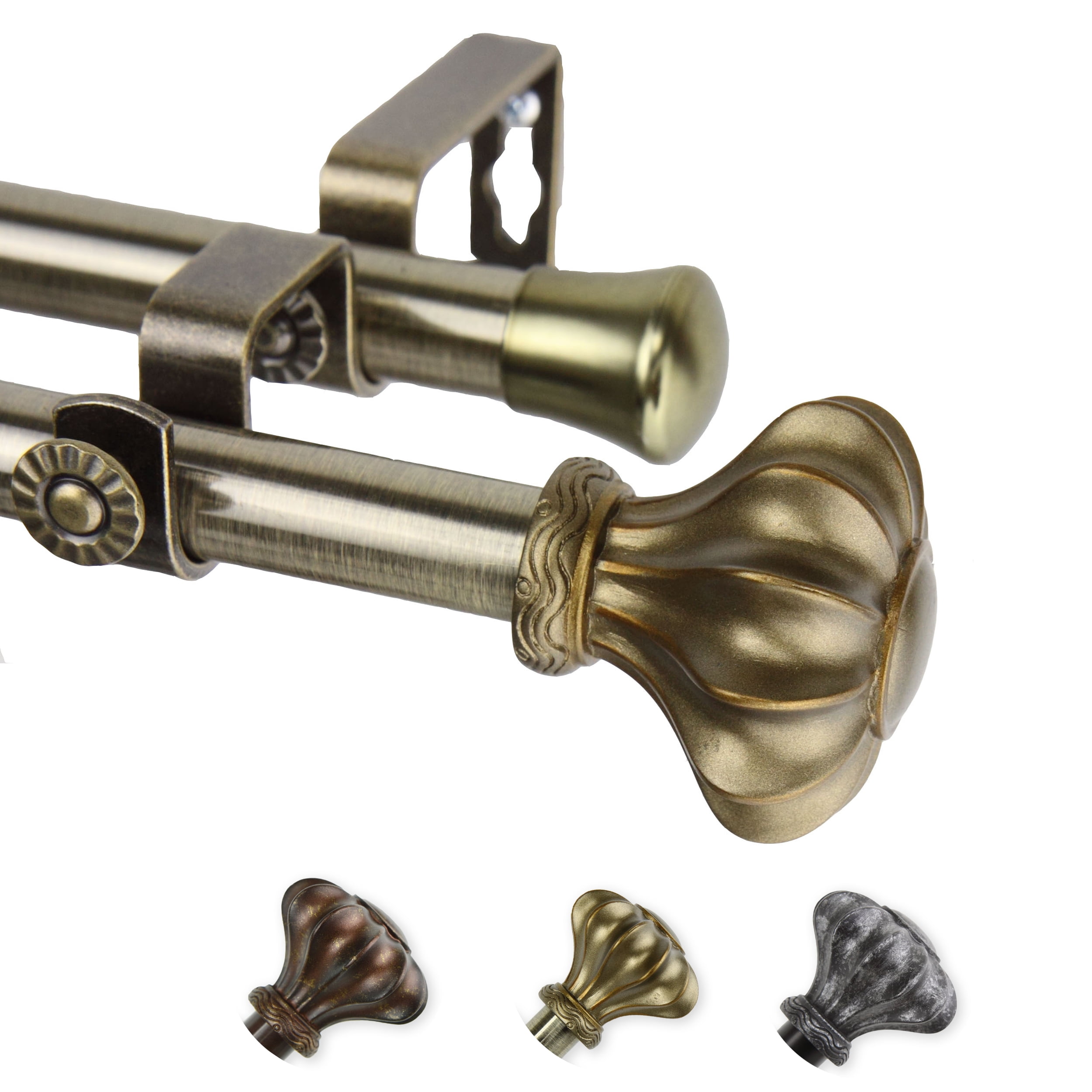 13/16" Dia Adjustable 28-48" Adelina Double Curtain Rod in Antique Brass
