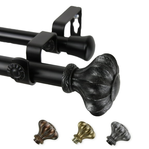 13/16" Dia Adjustable 28-48" Adelina Double Curtain Rod in Black
