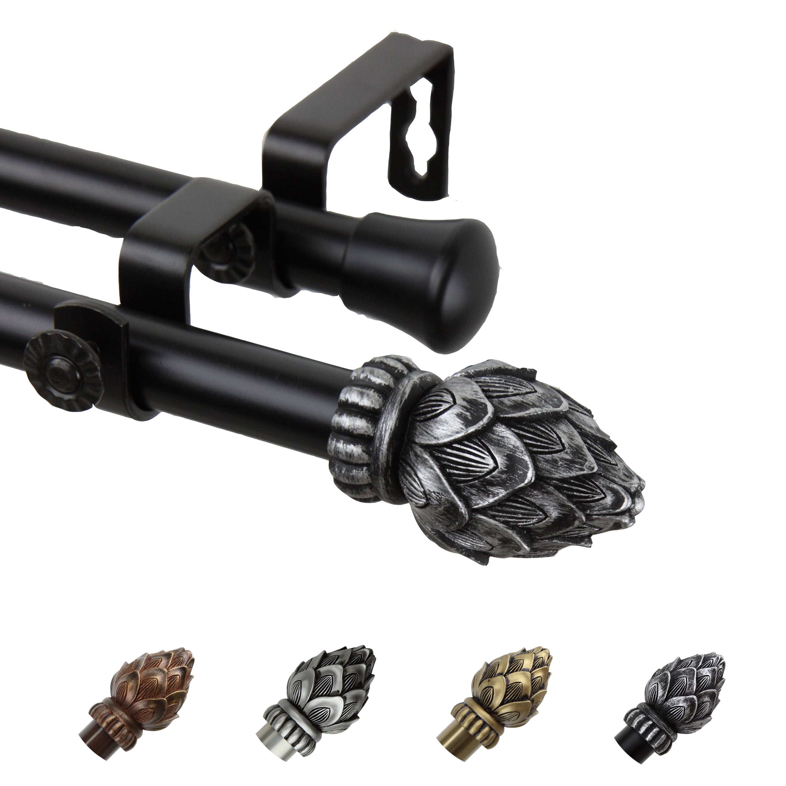13/16" Dia Adjustable 28-48" Alonzo Double Curtain Rod in Black