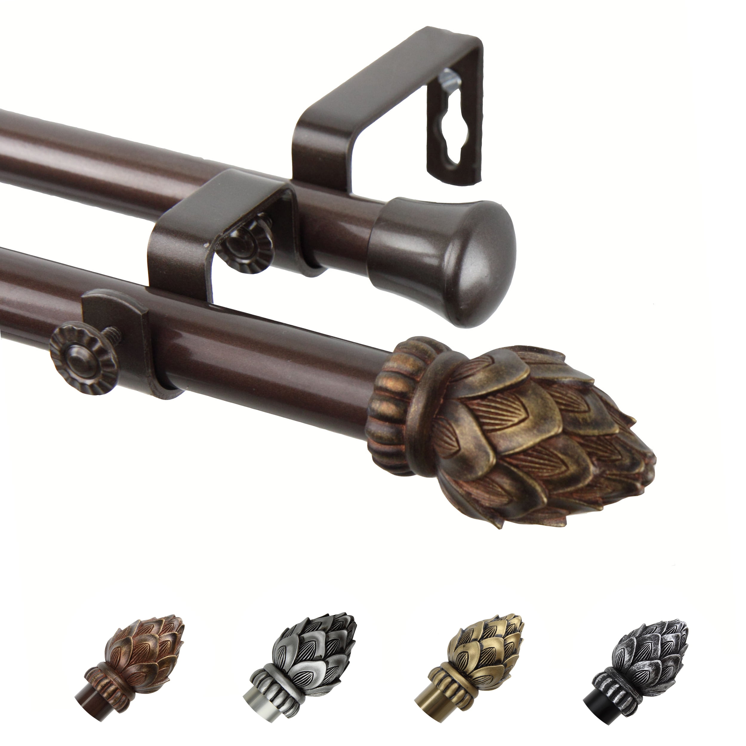 13/16" Dia Adjustable 28-48" Alonzo Double Curtain Rod in Cocoa