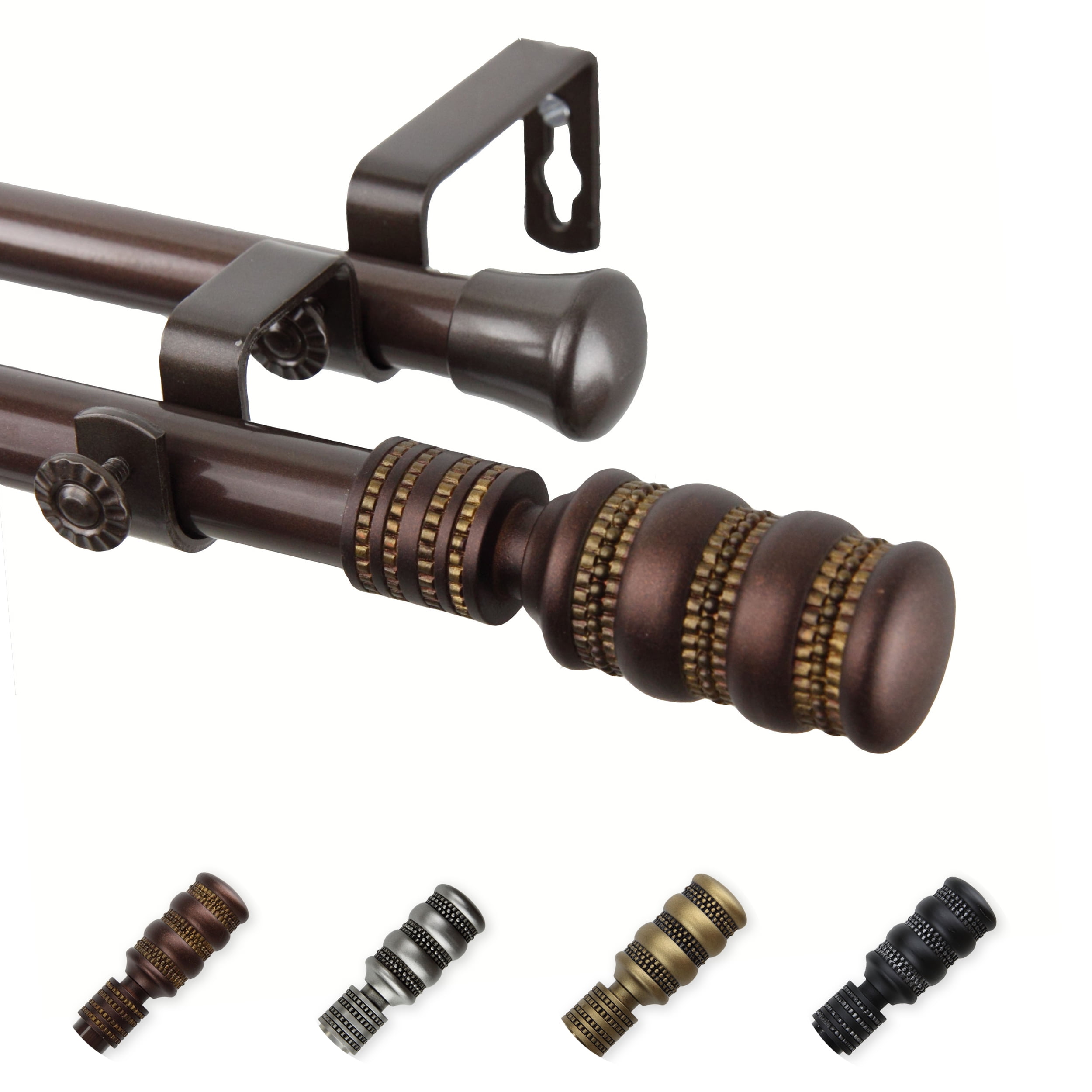 13/16" Dia Adjustable 28-48" Arturo Double Curtain Rod in Cocoa