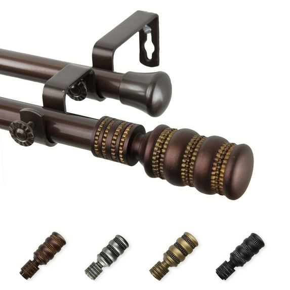 13/16" Dia Adjustable 28-48" Arturo Double Curtain Rod in Cocoa