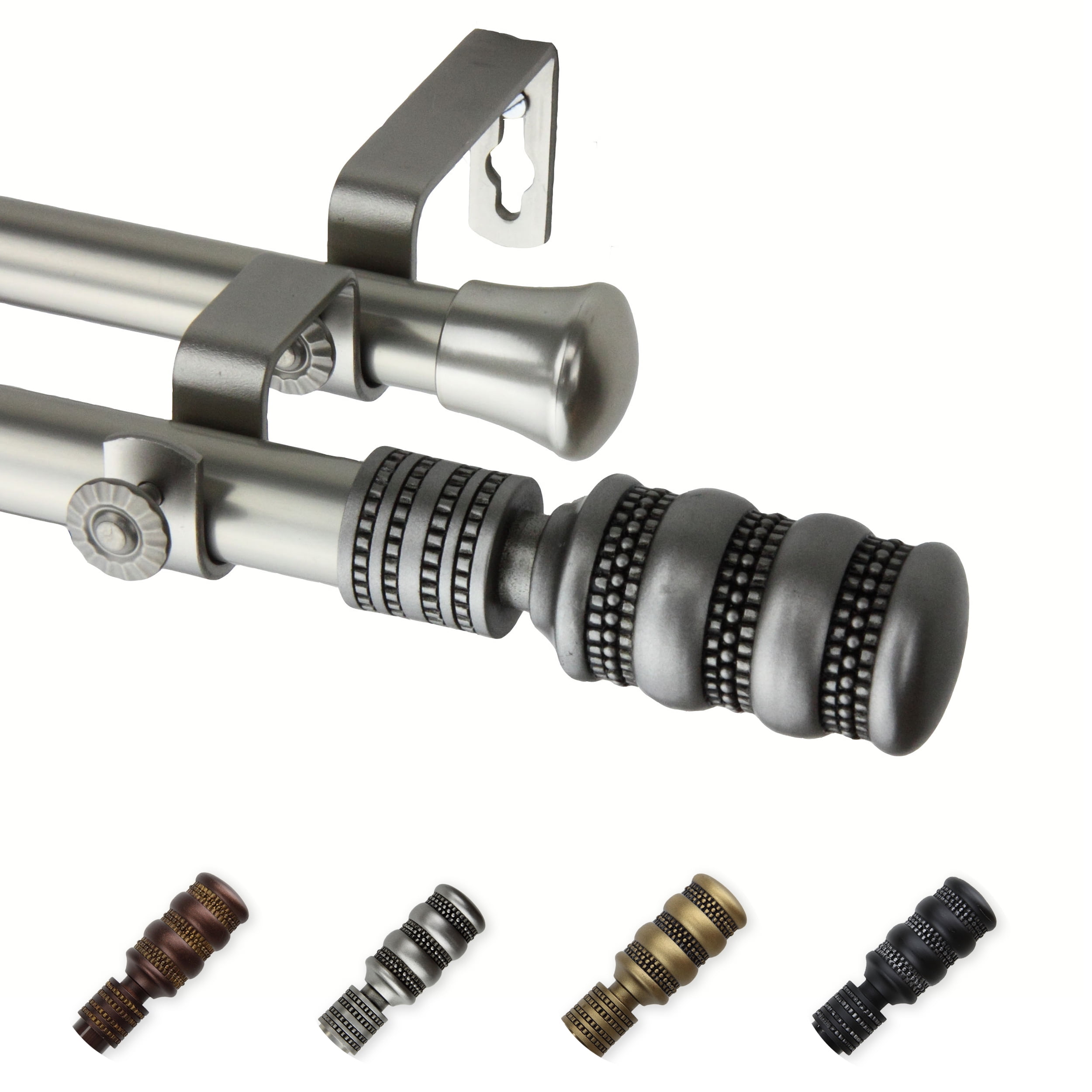13/16" Dia Adjustable 28-48" Arturo Double Curtain Rod in Satin Nickel