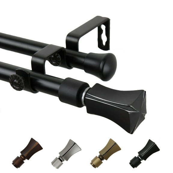 13/16" Dia Adjustable 28-48" Leandro Double Curtain Rod in Black