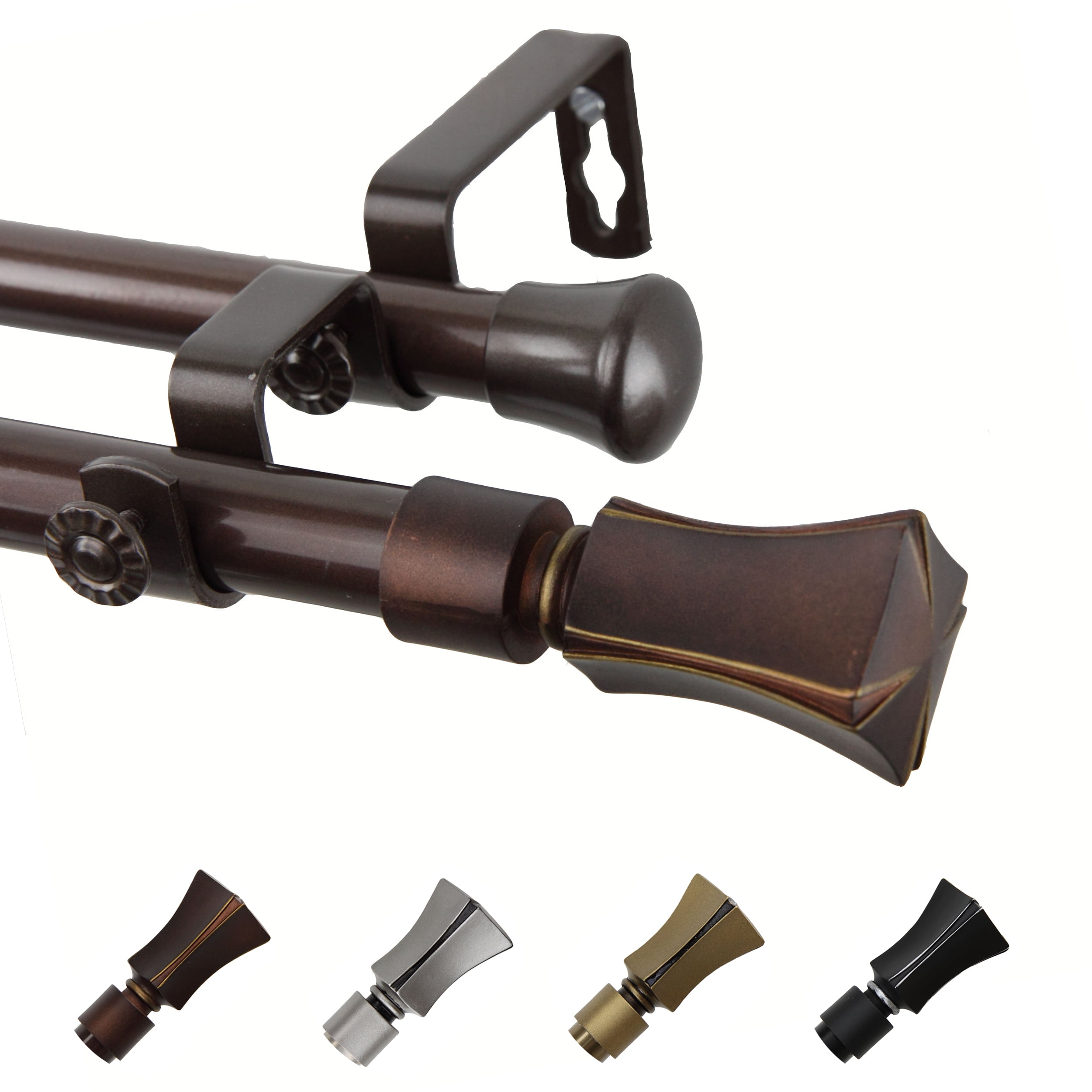13/16" Dia Adjustable 28-48" Leandro Double Curtain Rod in Cocoa