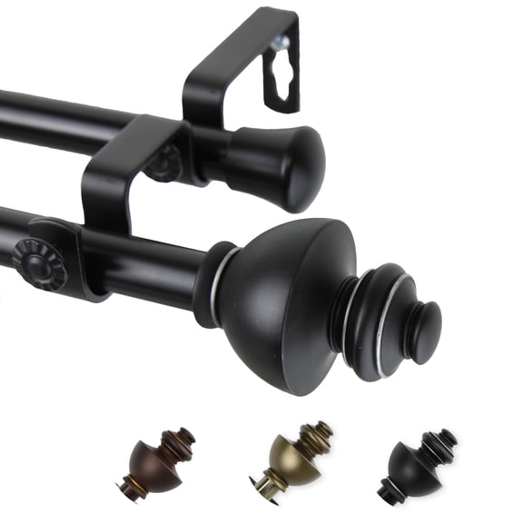 13/16" Dia Adjustable 28-48" Paola Double Curtain Rod in Black