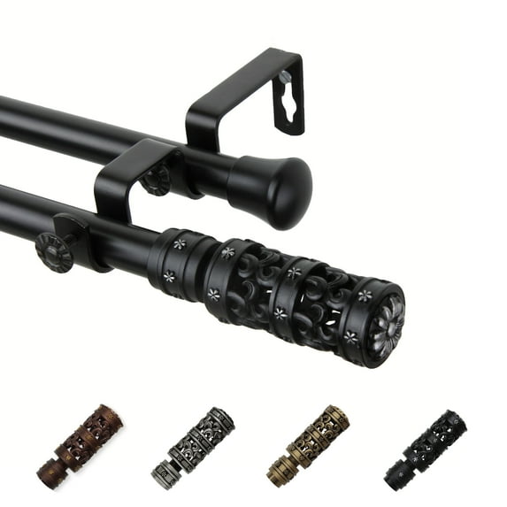 13/16" Dia Adjustable 28-48" Rocco Double Curtain Rod in Black