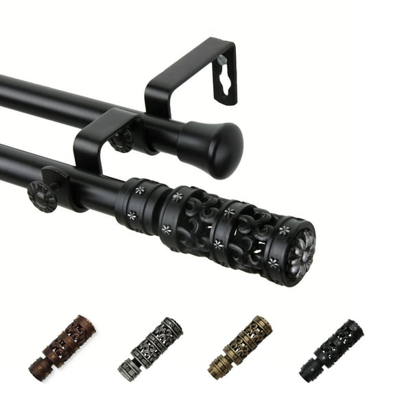 13/16" Dia Adjustable 28-48" Rocco Double Curtain Rod in Black