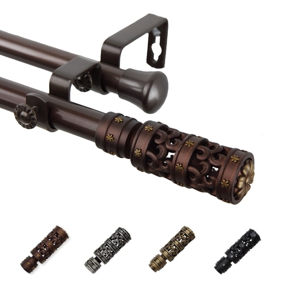 13/16" Dia Adjustable 28-48" Rocco Double Curtain Rod in Cocoa