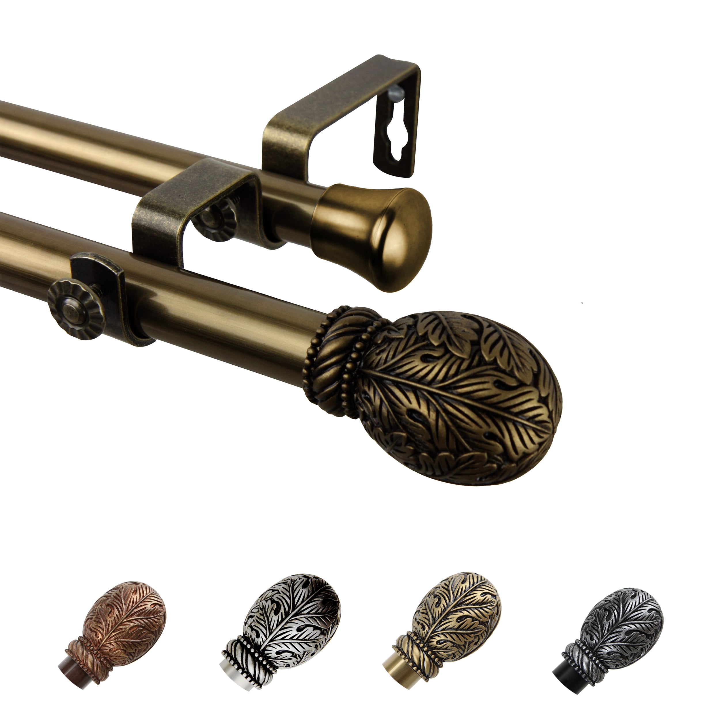 13/16" Dia Adjustable 28-48" Santino Double Curtain Rod in Antique Brass